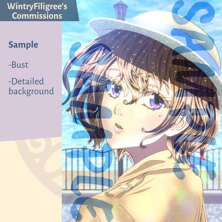 Wintryfiligree's commissions sample, bust with a detailed background
