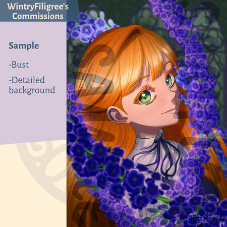 Wintryfiligree's commissions sample, bust with a detailed background